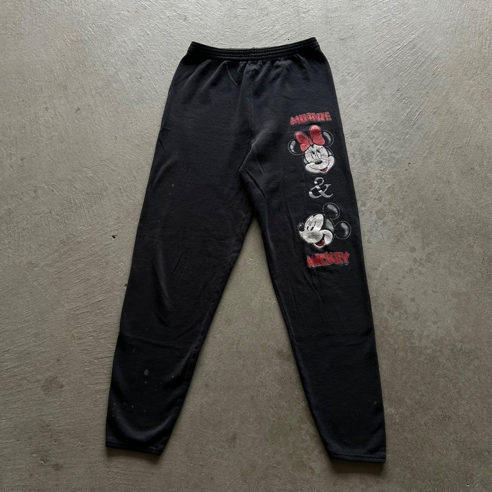 Vintage 90s Disney Mickey Mouse Sweatpants Size Large Black Cotton Athletic Pant